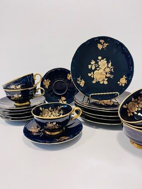 Vintage Bareuther Waldsassen  Echt Cobalt w/Gold Coffee Desert Set for 6 Person